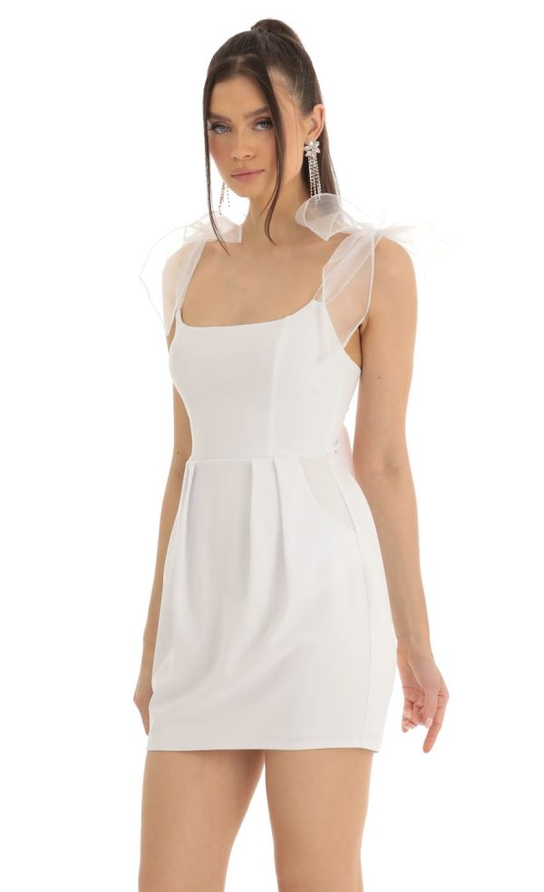 Bow Mini Dress in White - Image 4