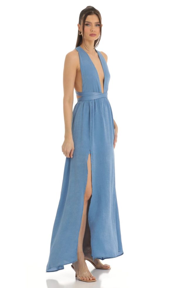 Satin Maxi Dress in Blue - Image 3