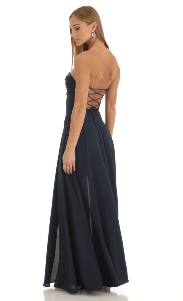 Sequin Bust Crepe Maxi Dress in Dark Blue - Image 2