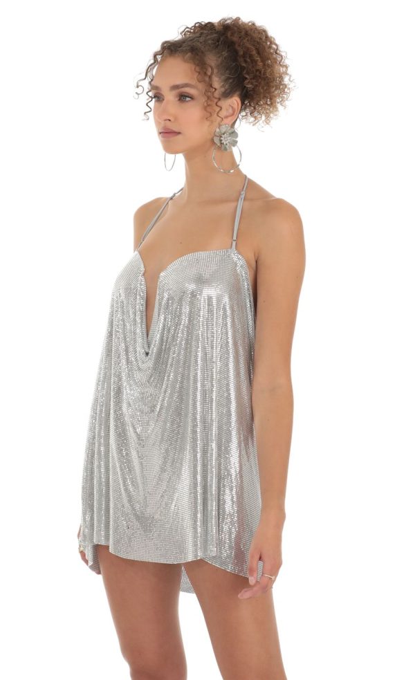Safina Chainmail Shirt Dress in Silver - Image 3