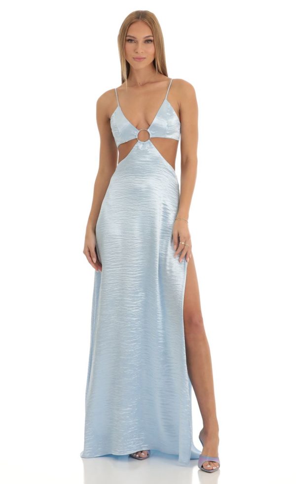 Satin Cutout Maxi Dress in Sky Blue