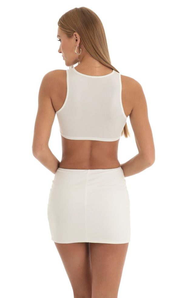Rhinestone Reverse Sweetheart Two Piece Skirt Set in Cream - Image 2