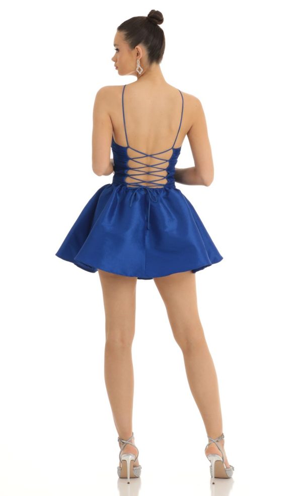 Satin Ruched Front Cross Dress in Blue - Image 2