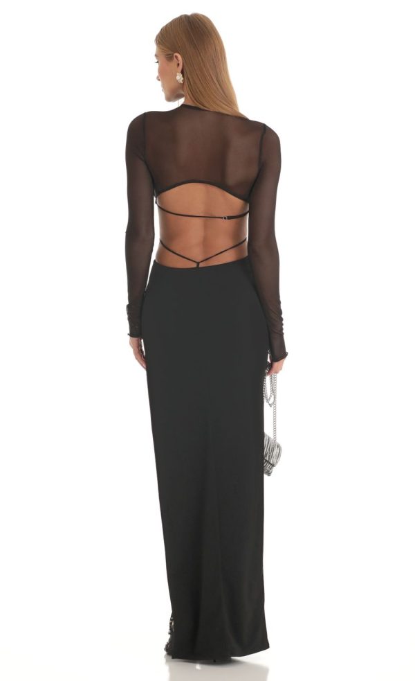 Long Sleeve Sheer Back Dress in Black