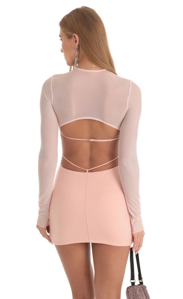 Long Sleeve Open Back Dress in Peach - Image 2