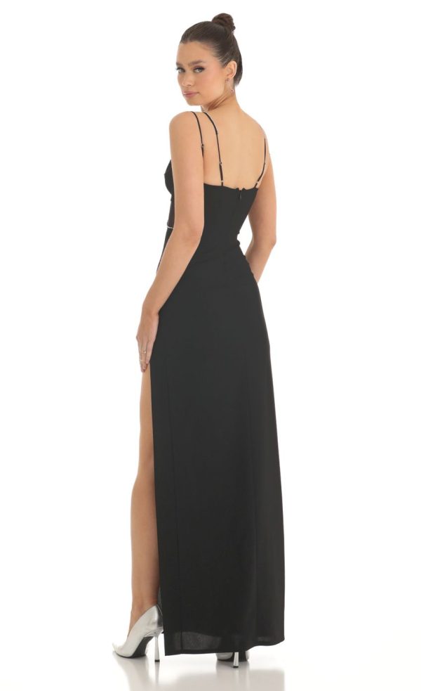 Rhinestone Crepe Cutout Maxi Dress in Black - Image 2