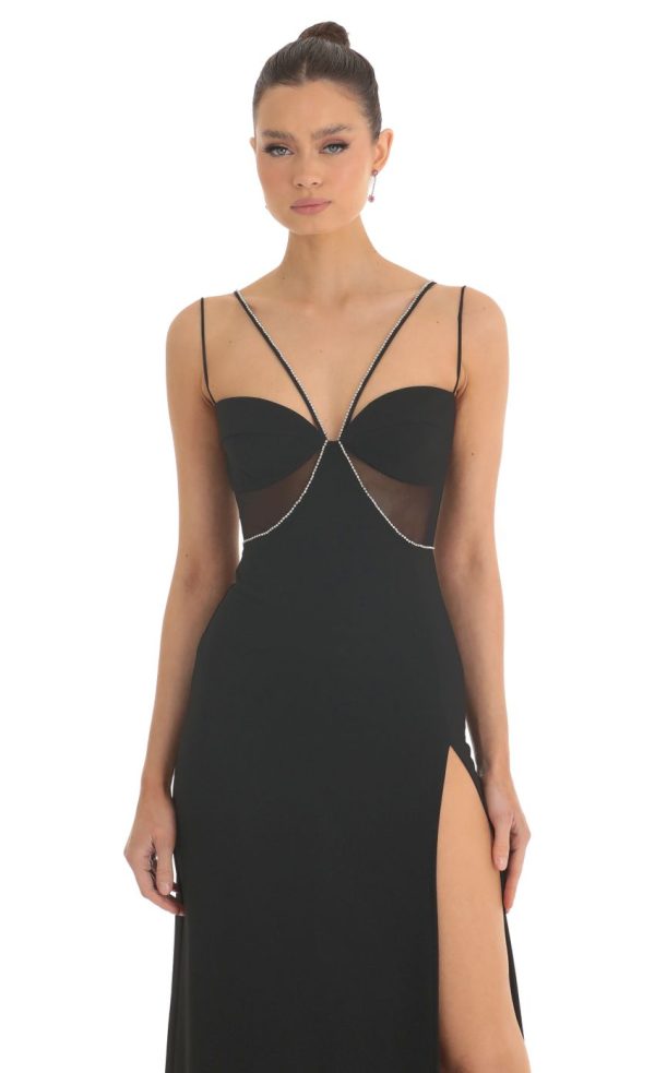 Rhinestone Crepe Cutout Maxi Dress in Black - Image 4