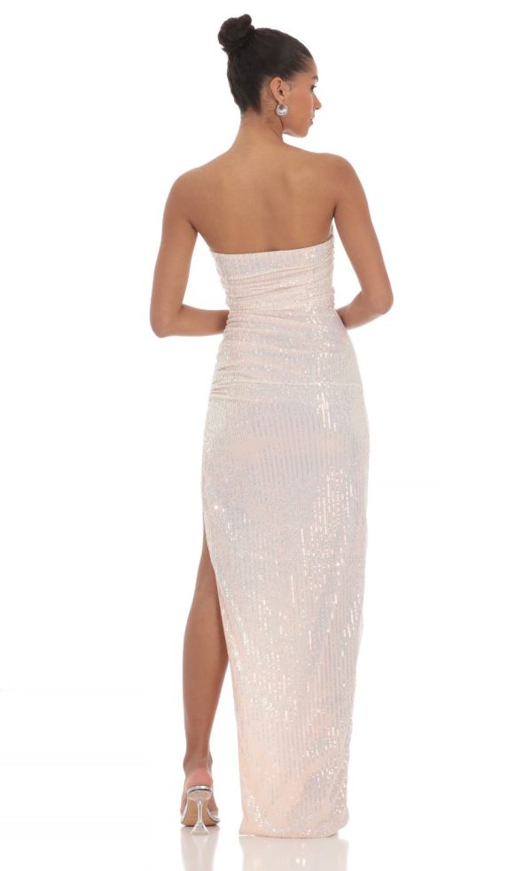 Iridescent Sequin Corset Maxi Dress in Pink - Image 2