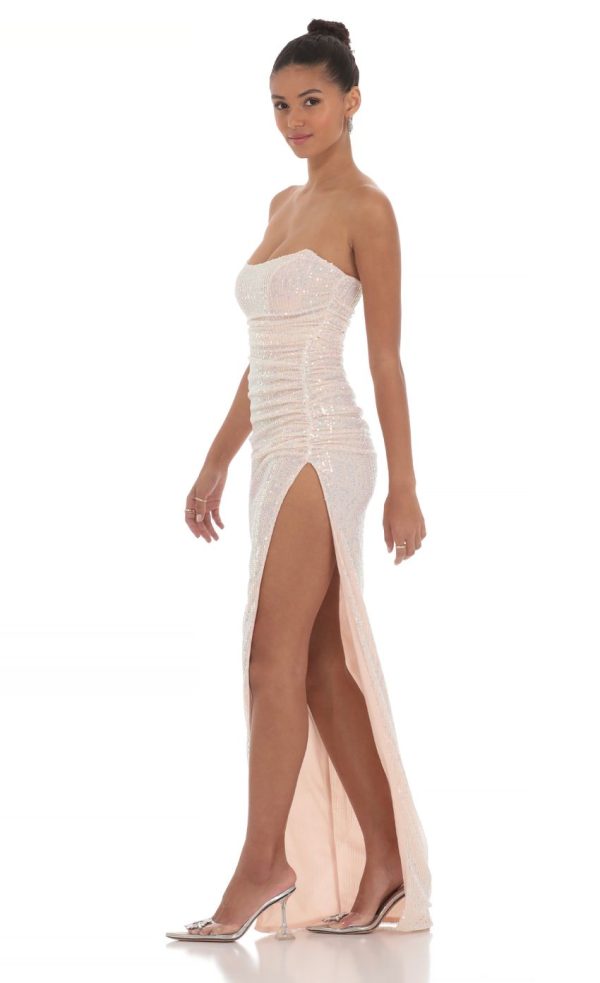 Iridescent Sequin Corset Maxi Dress in Pink - Image 3