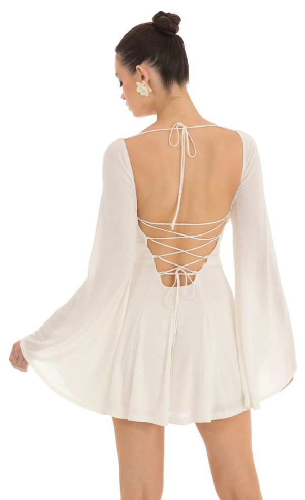 Flare Sleeve Dress in Ivory - Image 2