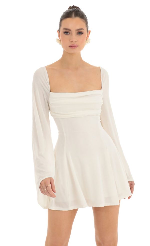 Flare Sleeve Dress in Ivory - Image 4