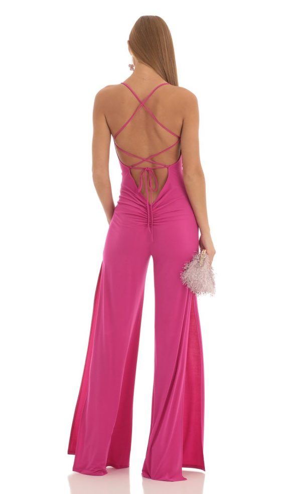 Ruched Sweetheart Bust Slit Jumpsuit in Fuchsia - Image 2