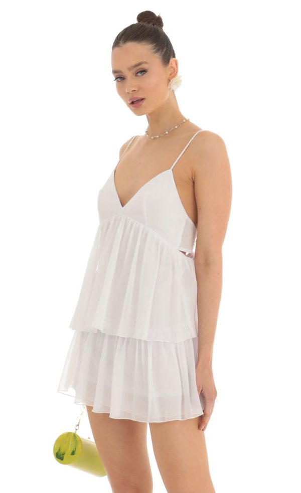 Ruffle Tiered Dress in White - Image 3