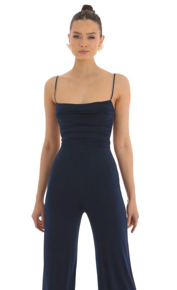Mesh Back Wide Leg Jumpsuit in Navy - Image 4