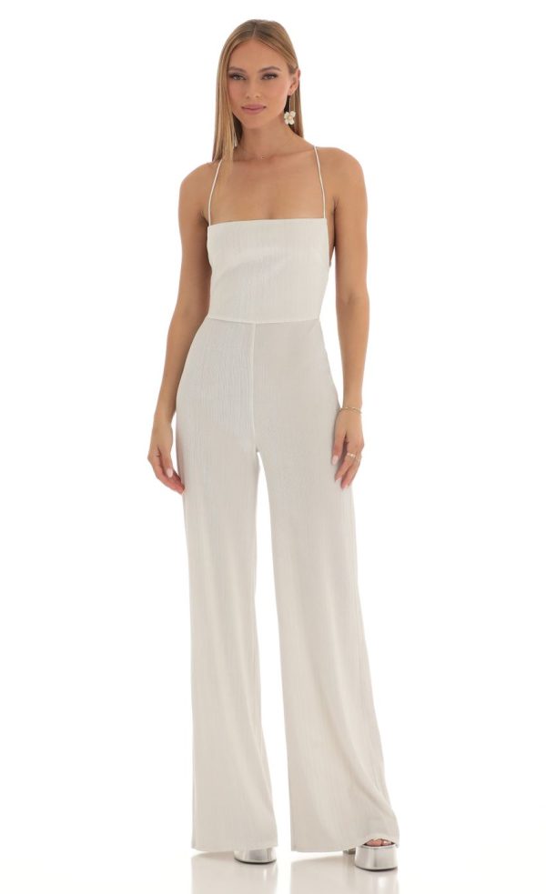 Harlin Striped Velvet Jumpsuit in White
