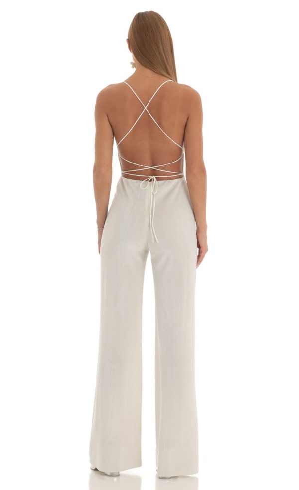 Harlin Striped Velvet Jumpsuit in White - Image 2