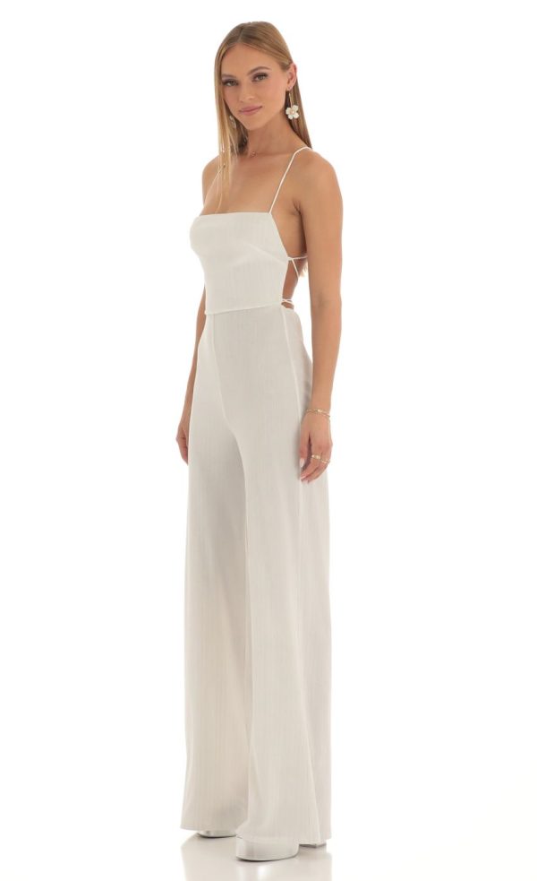 Harlin Striped Velvet Jumpsuit in White - Image 3
