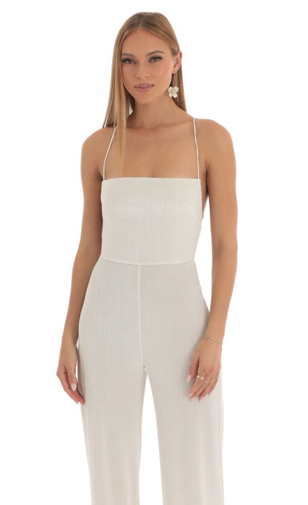 Harlin Striped Velvet Jumpsuit in White - Image 4
