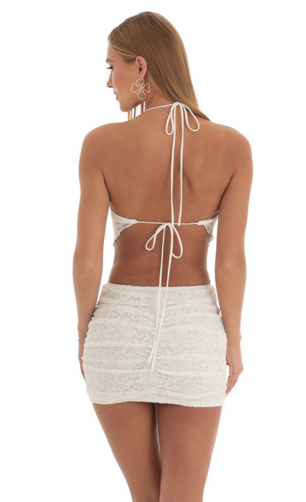 Glitter Lace Two Piece Skirt Set in White - Image 2