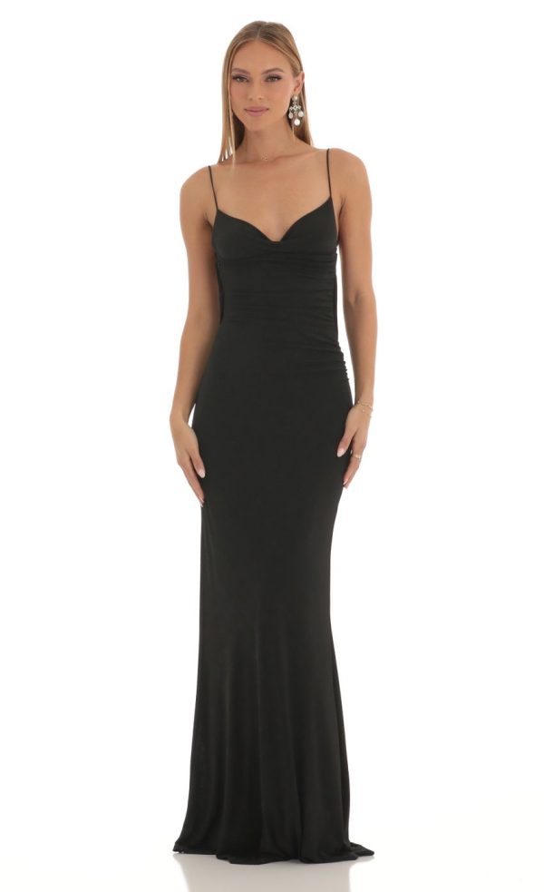 Lace Open Back Maxi Dress in Black - Image 2