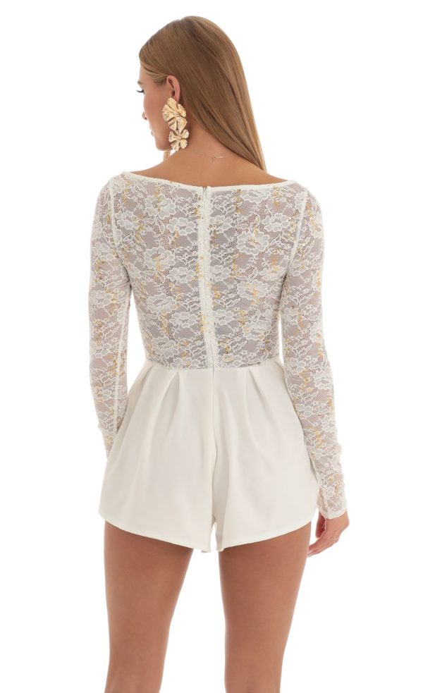 Sequin Lace Romper in White - Image 2