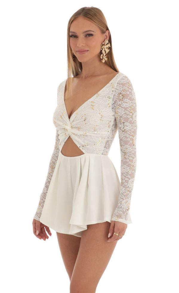 Sequin Lace Romper in White - Image 3