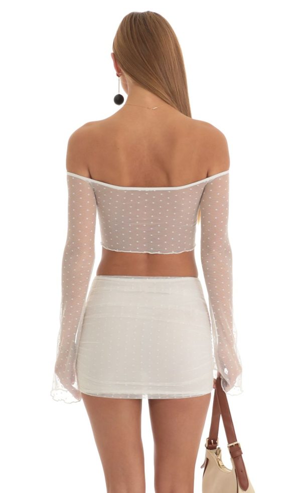 Dotted Mesh Two Piece Skirt Set in White - Image 2