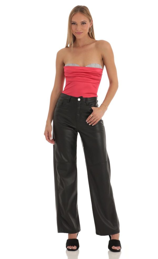 Rhinestone Satin Bodysuit in Red