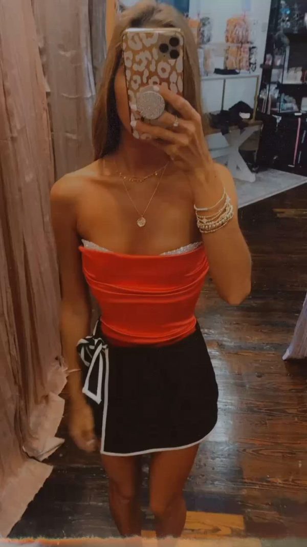 Rhinestone Satin Bodysuit in Red - Image 5