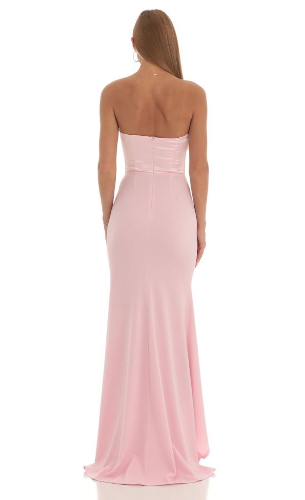 Satin Corset High Low Crepe Maxi Dress in Pink - Image 2
