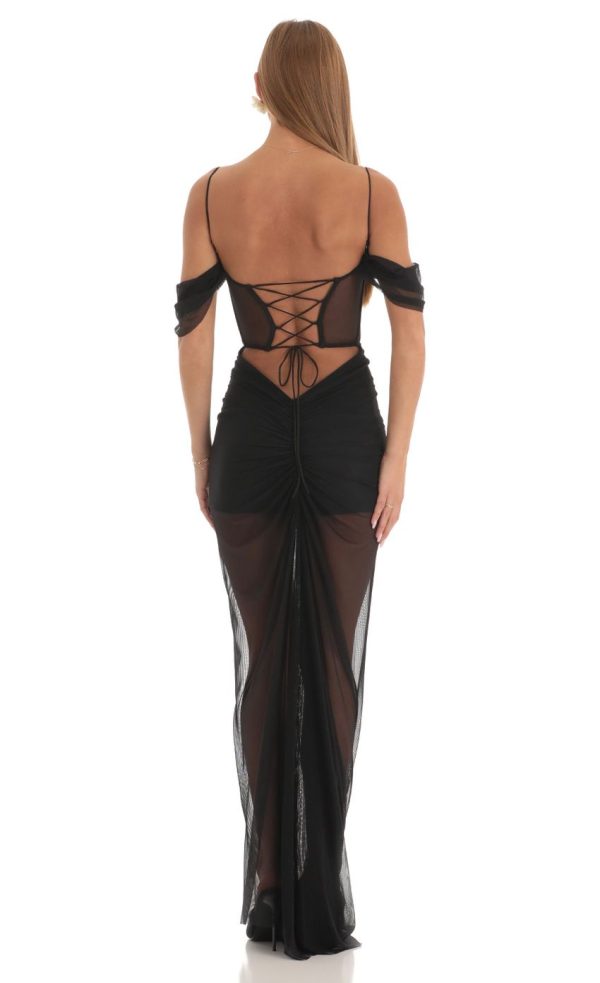 Mesh Corset Maxi Dress in Black - Image 2