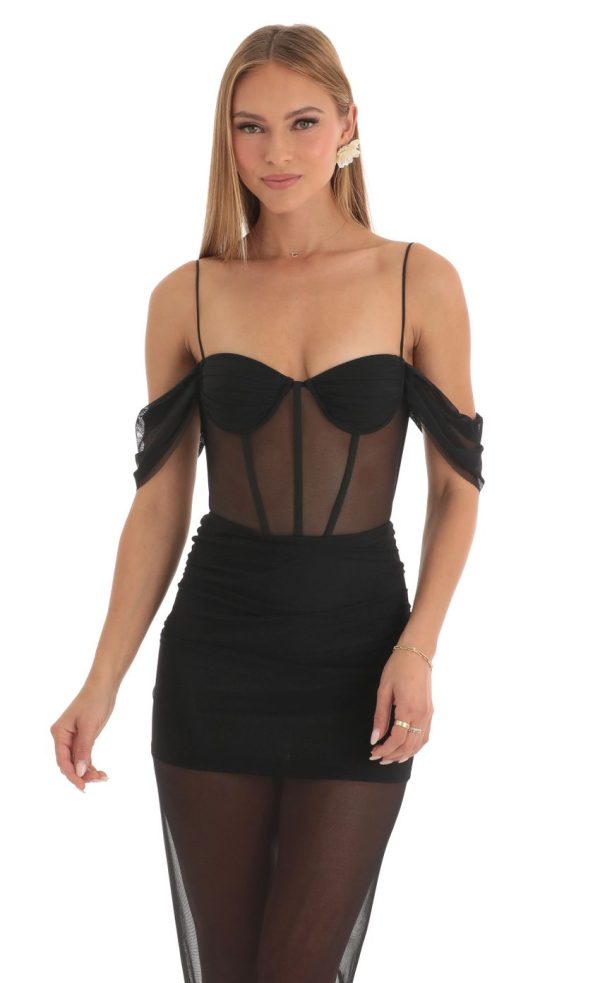 Mesh Corset Maxi Dress in Black - Image 4