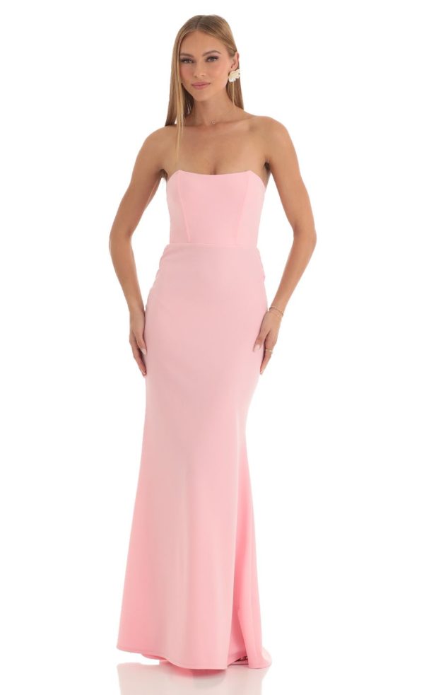 Mermaid Strapless Corset Maxi Dress in Pink - Image 2