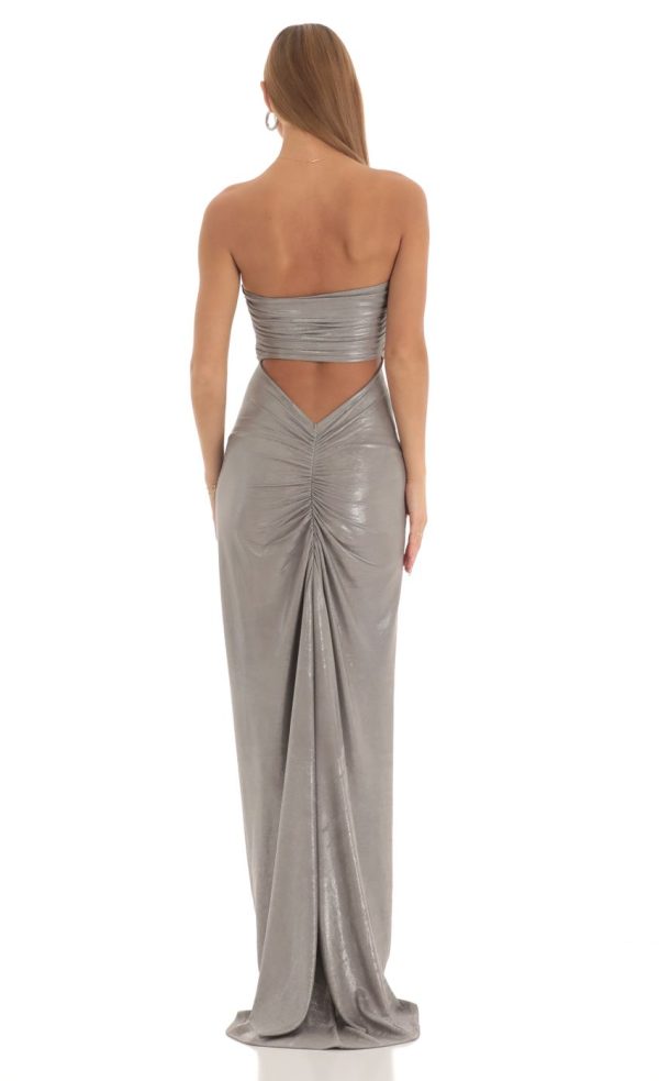 Metallic Corset Maxi Dress in Silver