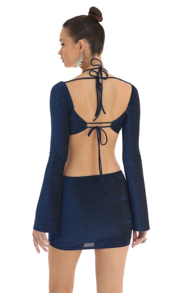 Blue Metallic Two Piece Skirt Set in Black - Image 2