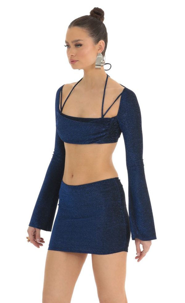 Blue Metallic Two Piece Skirt Set in Black - Image 3