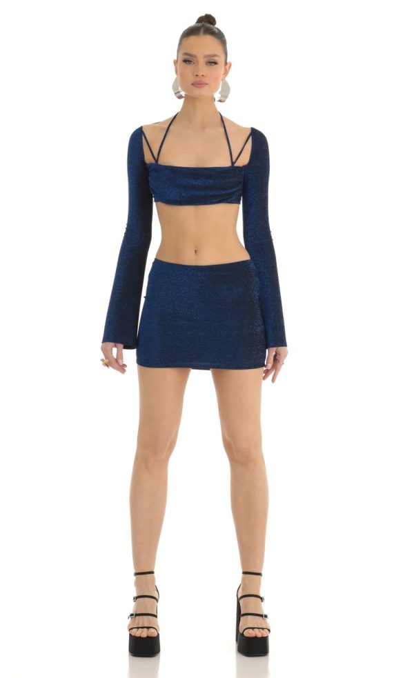 Blue Metallic Two Piece Skirt Set in Black - Image 4