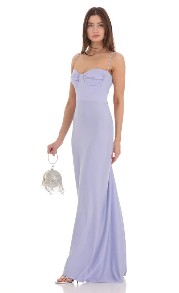 Ruched Maxi Dress in Blue - Image 3