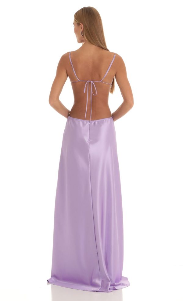 Satin Rhinestone Maxi Dress in Purple - Image 2