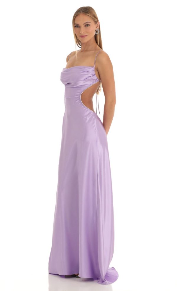 Satin Rhinestone Maxi Dress in Purple - Image 3