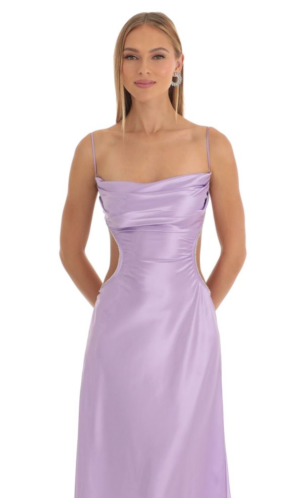 Satin Rhinestone Maxi Dress in Purple - Image 4