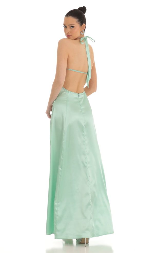 Rhinestone Halter Maxi Dress in Green - Image 2
