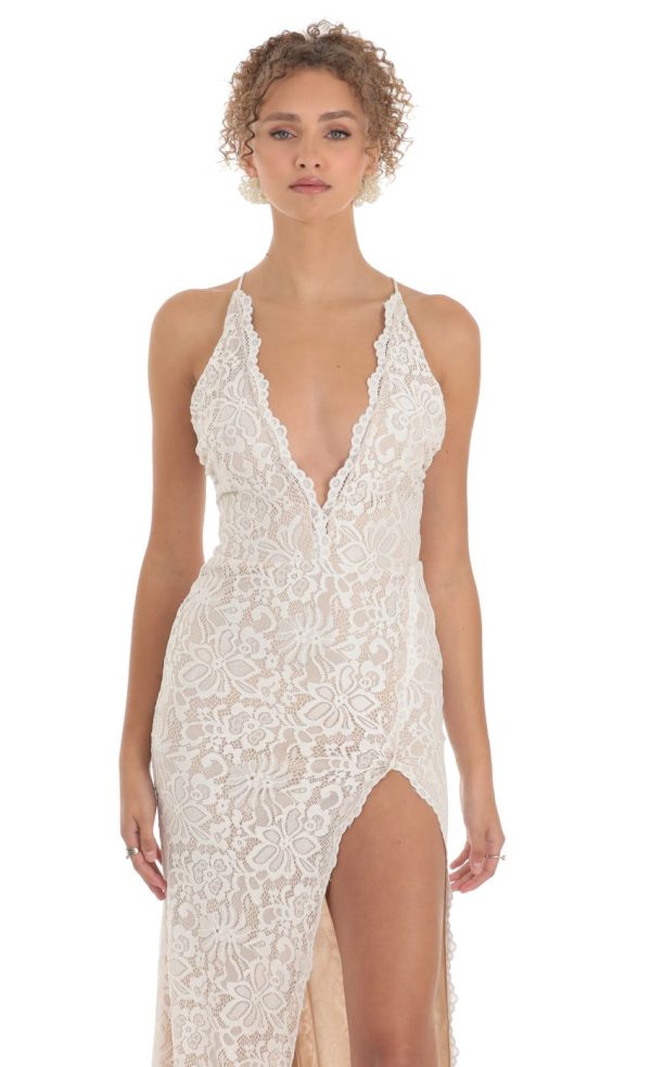 Lace Maxi Dress in White - Image 4