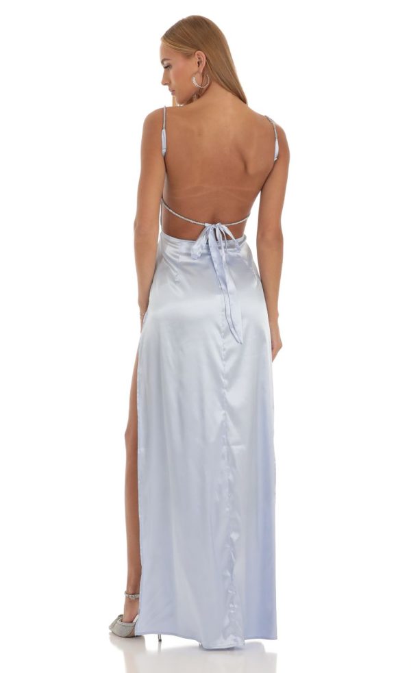 Rhinestone Satin Maxi Dress in Periwinkle - Image 2