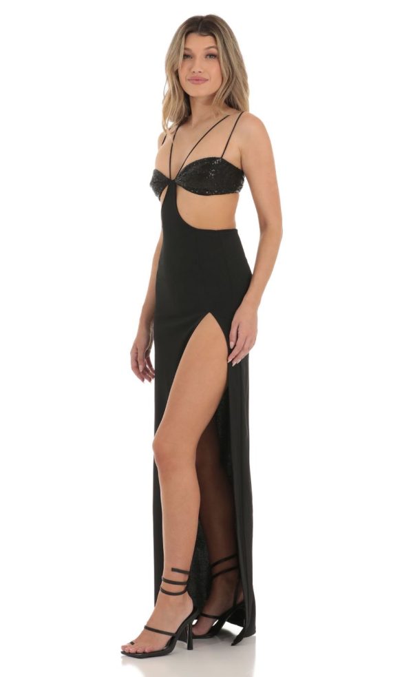 Sequin Cut-out Maxi Dress in Black - Image 3