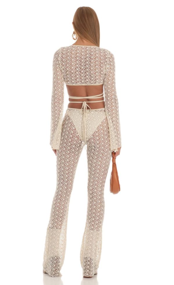 Embroidered Three Piece Pants Set in Ivory - Image 2