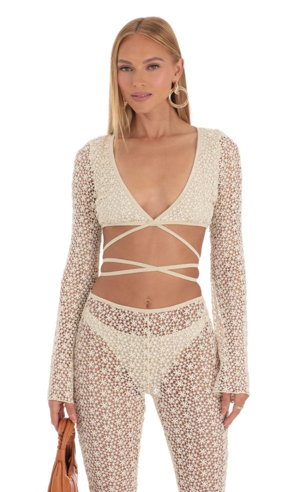 Embroidered Three Piece Pants Set in Ivory - Image 4