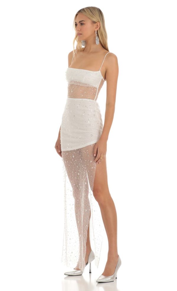 Sequin Maxi Dress in White - Image 3