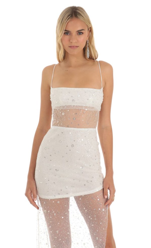 Sequin Maxi Dress in White - Image 4