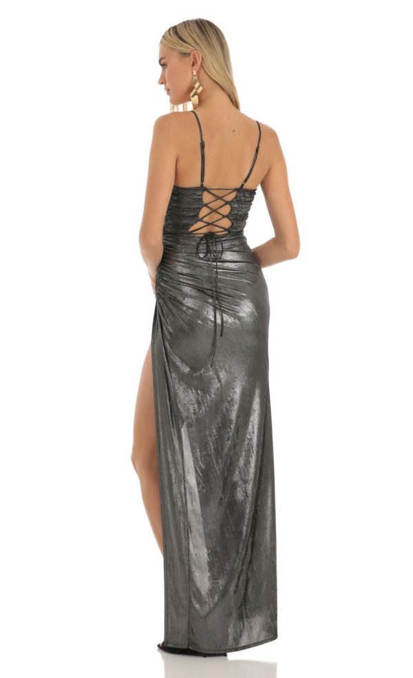Metallic Maxi Dress in Silver - Image 2